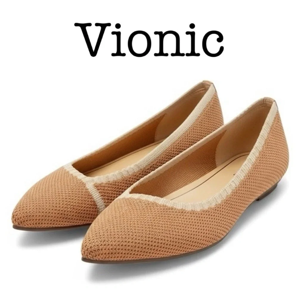 Vionic Knit Ballet Flat Pointed Toe Tan Size 8 Arch Support Classic - Picture 1 of 8